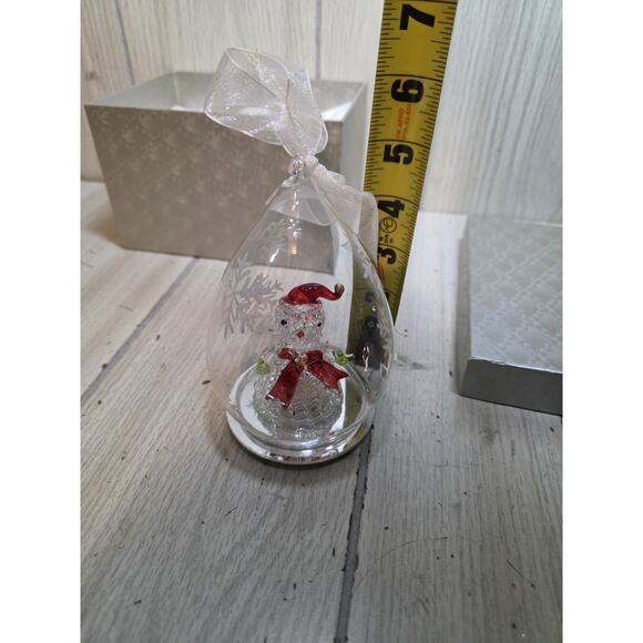 Spun Blown Glass Lighted Ornament Snowman Christma Tree Changes Color Gift Box - Picture 6 of 13